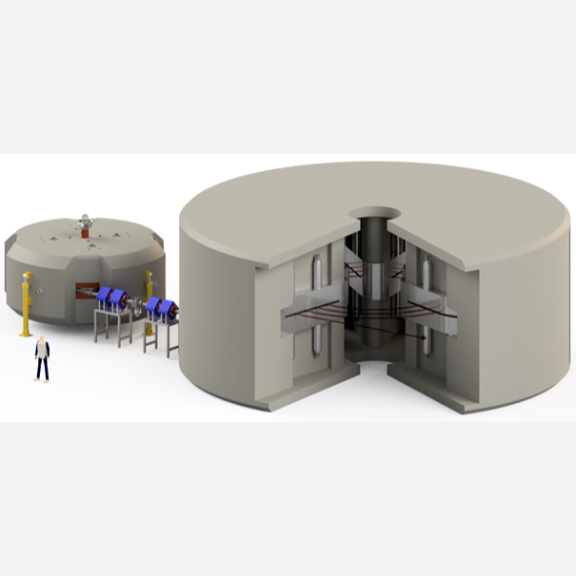 Schematic of a 800 MeV/u coupled cyclotron driver